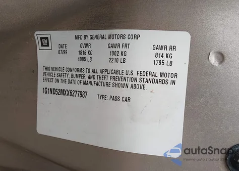 1999 Chevrolet Malibu из США, поврежденный, VIN 1G1ND52MXX6277987